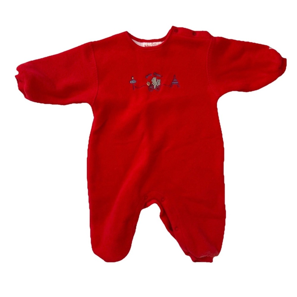 Vintage Baby B'gosh Fleece Jumpsuit Pooh‎ Embroidered Baby Size 6-9 Months Red